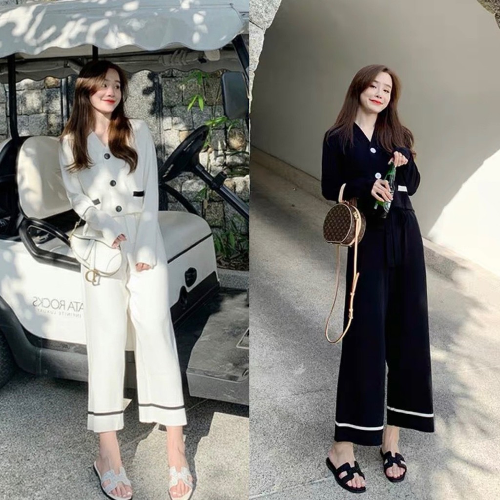 SET BỘ CỔ V TÚI VIỀN MIX QUẦN DÀI LEN SUÔNG CHẤT TĂM ĐẸP QUẢNG CHÂU SIÊU XINH XẮN / BỘ LEN NỮ