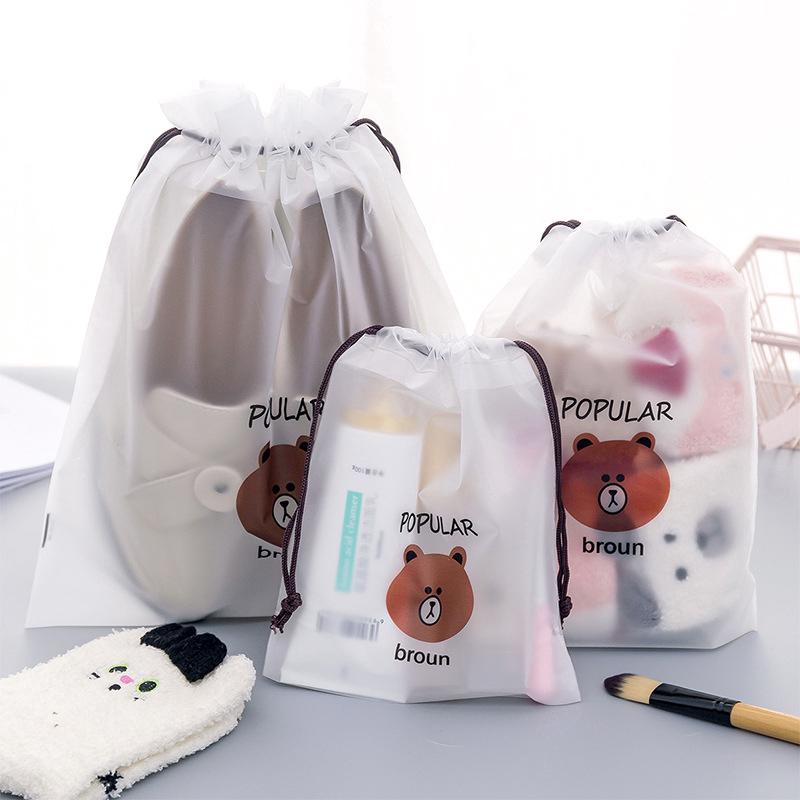 Cartoon Brown Bear Drawstring Storage Bag Creative Travel Cosmetic Bundle Pocket