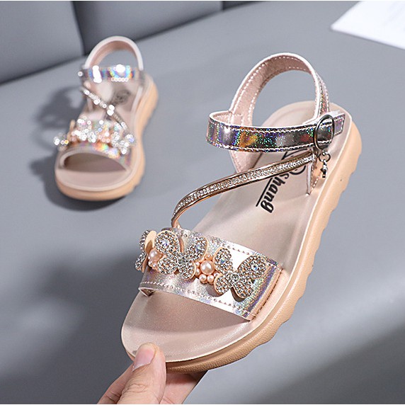 sandal bé gái size 27-37 nơ kết dải ánh kim