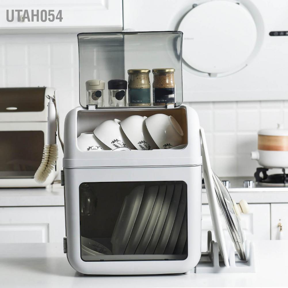 [Hàng Sẵn] Kệ úp bát chén nhựa có nắp đậy - Tủ đựng bát đĩa Chống bụi thoát nước cho gia đình【Utah054】