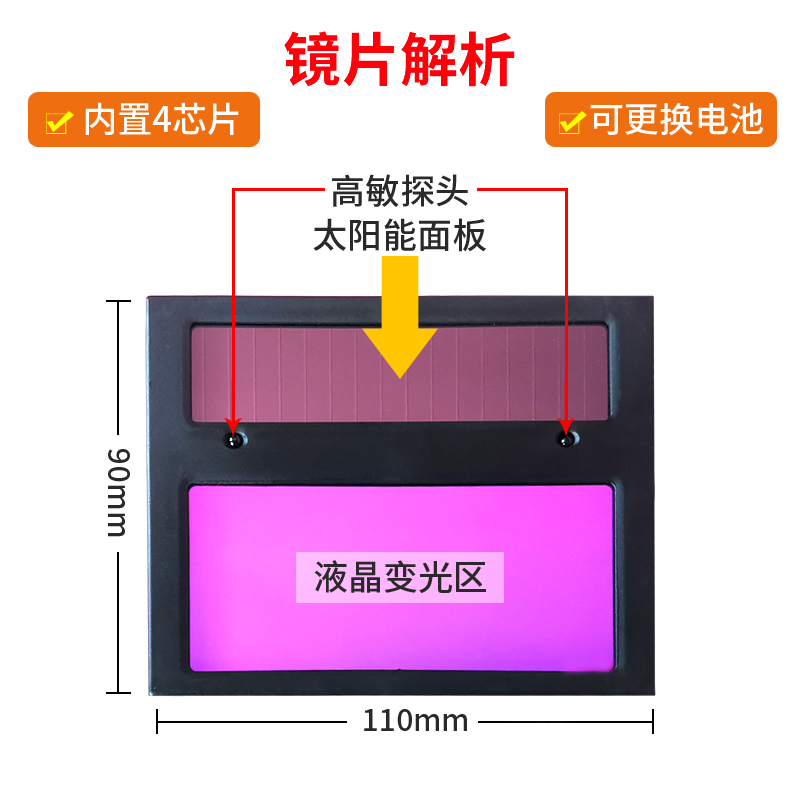 Mặt nạ hàn tự động biến quang mũ hàn hồ quang cửa sổ lớn năng lượng mặt trời đổi màu Mũ bảo hiểm có thể thay đổi pin