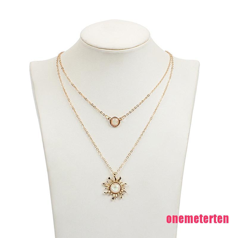 Bohemian Multilayer Choker Gold Sun Flower Pendant Necklace For Women Jew