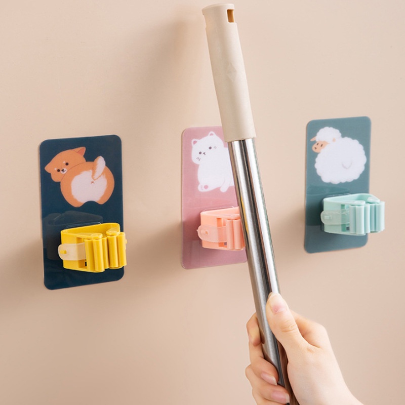 Móc treo cây lau nhà dán tường- móc dán tường giữ cây lau nhà, treo chổi chịu lực tốt không thấm nước