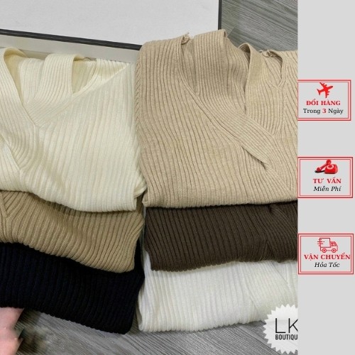 Áo len thừng nữ hở vai dáng ôm body màu nâu be đen ulzzang Hàn Quốc thu đông