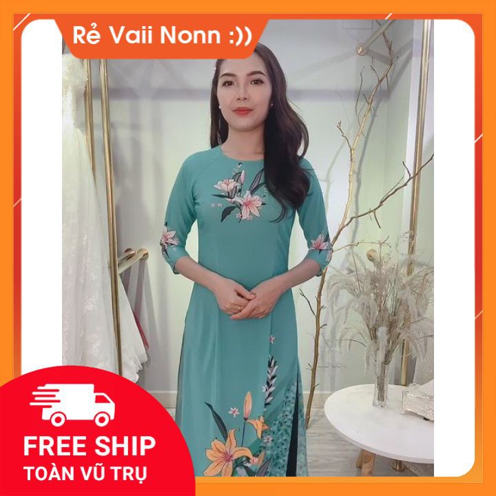 Bộ áo dài truyền thống mã D62 ⚡Free ship⚡ áo thiết kế 2 tà, với 3 màu đỏ, xanh, trắng, với thiết kế cổ tròn tay lỡ