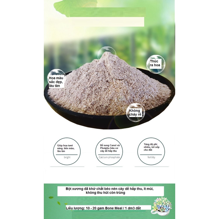Túi 500 gam BONE MEAL - Phân bón bột xương đã qua xử lý giàu dinh dưỡng cho cây
