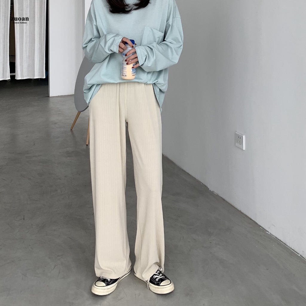 SUXI Quần Dài Nữ Ống Rộng Lưng Thun Co Giãn Thời Trang Năng Động