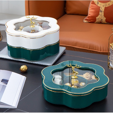 khay bánh kẹo tết. hộp đựng mứt tết màu xanh cổ vịt và màu trắng.