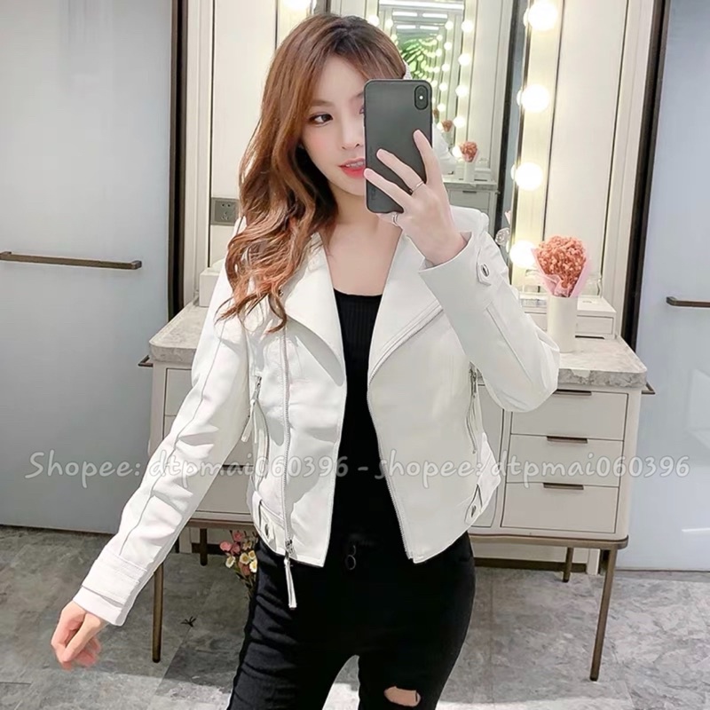 Áo da nữ cổ bẻ màu ĐEN, TRẮNG hàng quảng châu ( ảnh thật ) | BigBuy360 - bigbuy360.vn