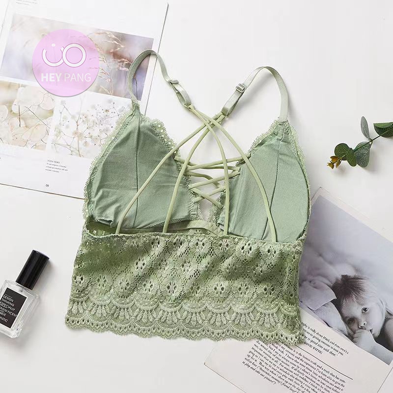 Áo croptop ren nữ bra ngực chữ V phối lưới chéo lưng sexy mẫu mới 2022 HEYPANG VN036