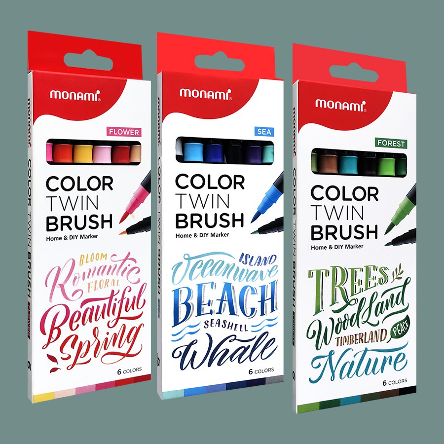 Bút Màu 2 đầu Monami Color Twin Brush Hộp 6 Màu Thái Lan (Lẻ tùy chọn)