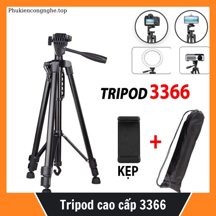 Tripod Cao cấp 3366 kèm Remote Bluetooth + Kẹp điện thoại
