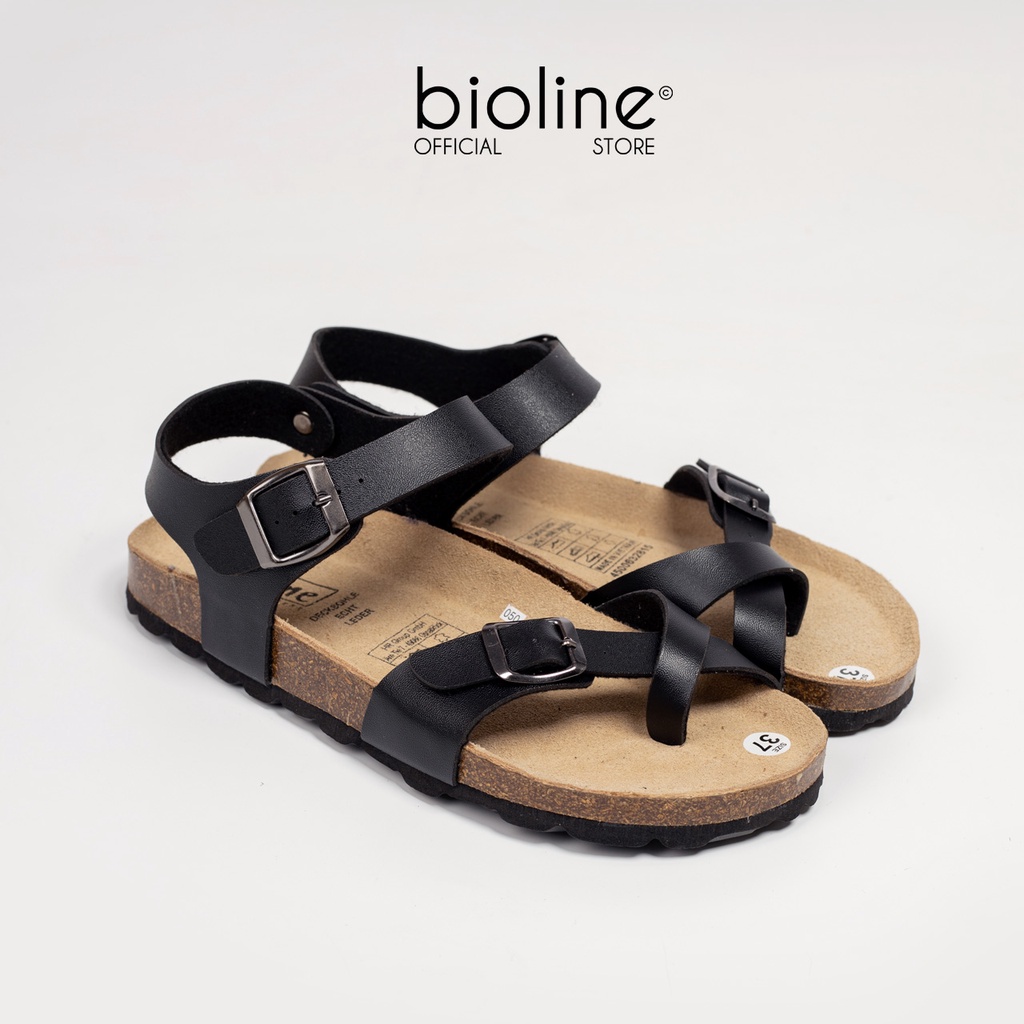 PU14- Dép sandal đế trấu BIRKEN quai chéo Unisex da PU, đế trấu chính hãng BIOLINE