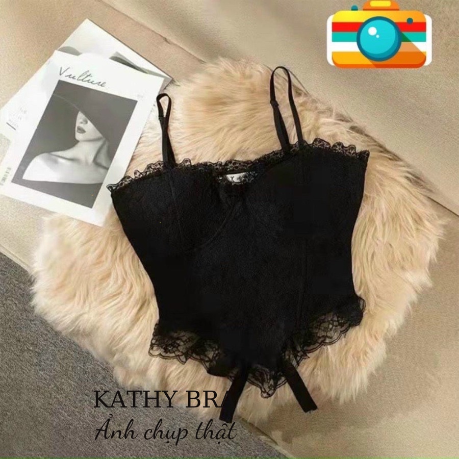 A16 [LOẠI 1] Áo Bra ren KATHY BRA Dáng Corset Bralette Áo Lót Nữ Ren Hai Dây Tà Nhọn Có Mút Không Gọng Viền Ren Xinh