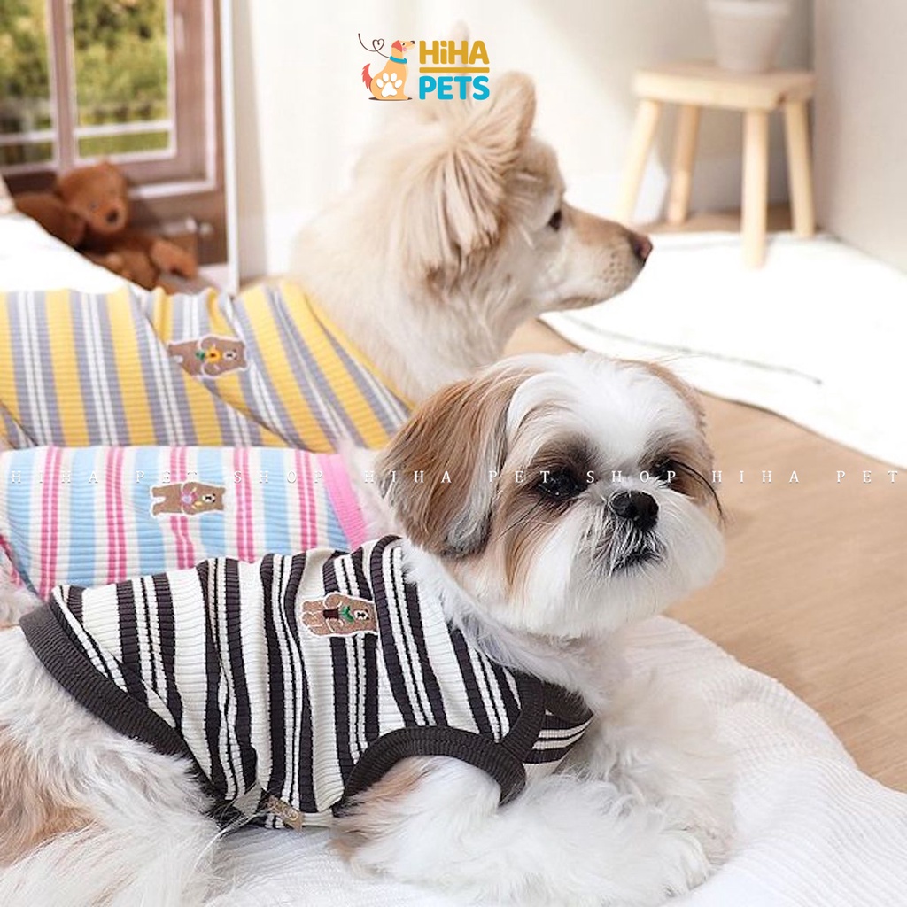 Áo Cho Chó Mèo Ba Lỗ Thoáng Mát Thêu Hoạt Hình Chất Liệu Thun Cotton 100% Mát Mẻ Hàn Quốc, Quần Áo Thú Cưng Hihapet.