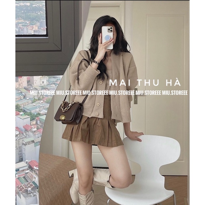 SET LEN THỪNG ÁO HAI DÂY KÈM ÁO KHOÁC LEN CARDIGAN SLTAHD