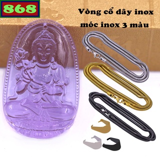 Mặt Phật Đại thế chí thủy tinh tím kèm vòng cổ dây chuyền inox - Phật bản mệnh