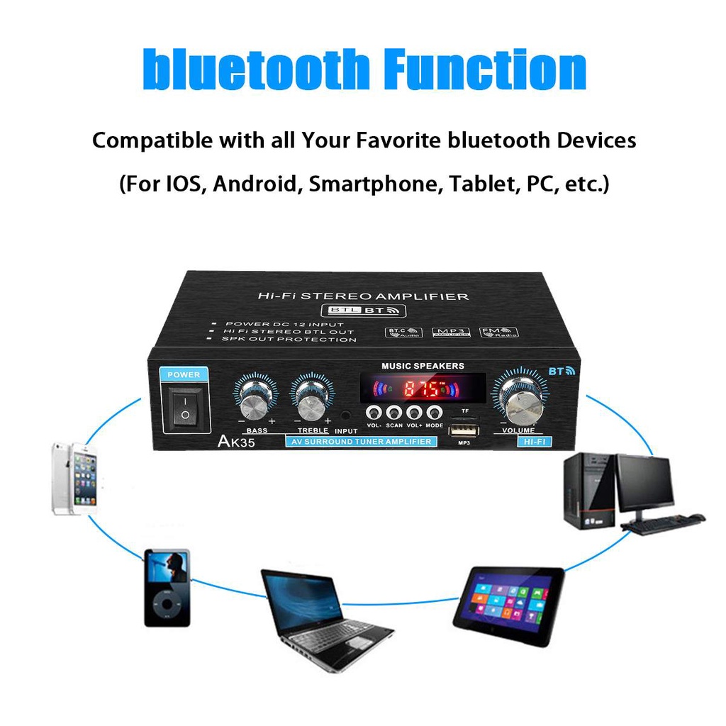 800W Bộ khuếch đại AK35 110-240V Âm thanh trầm có bluetooth Hifi FM