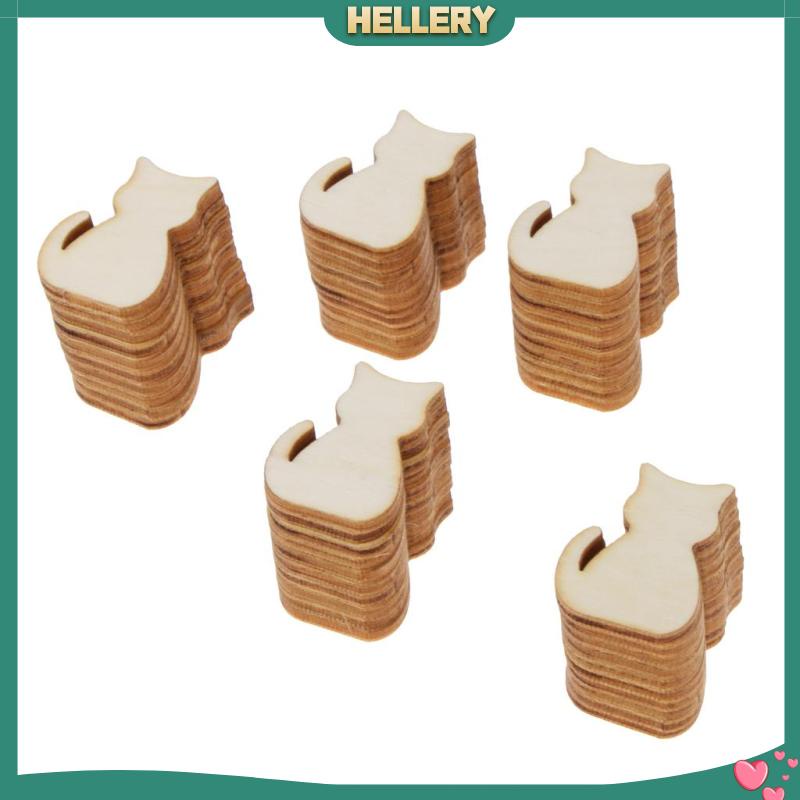 Set 50 Thẻ Gỗ 3x2.2x0.2cm Họa Tiết Mèo Chưa Sơn Trang Trí Đa Ứng Dụng