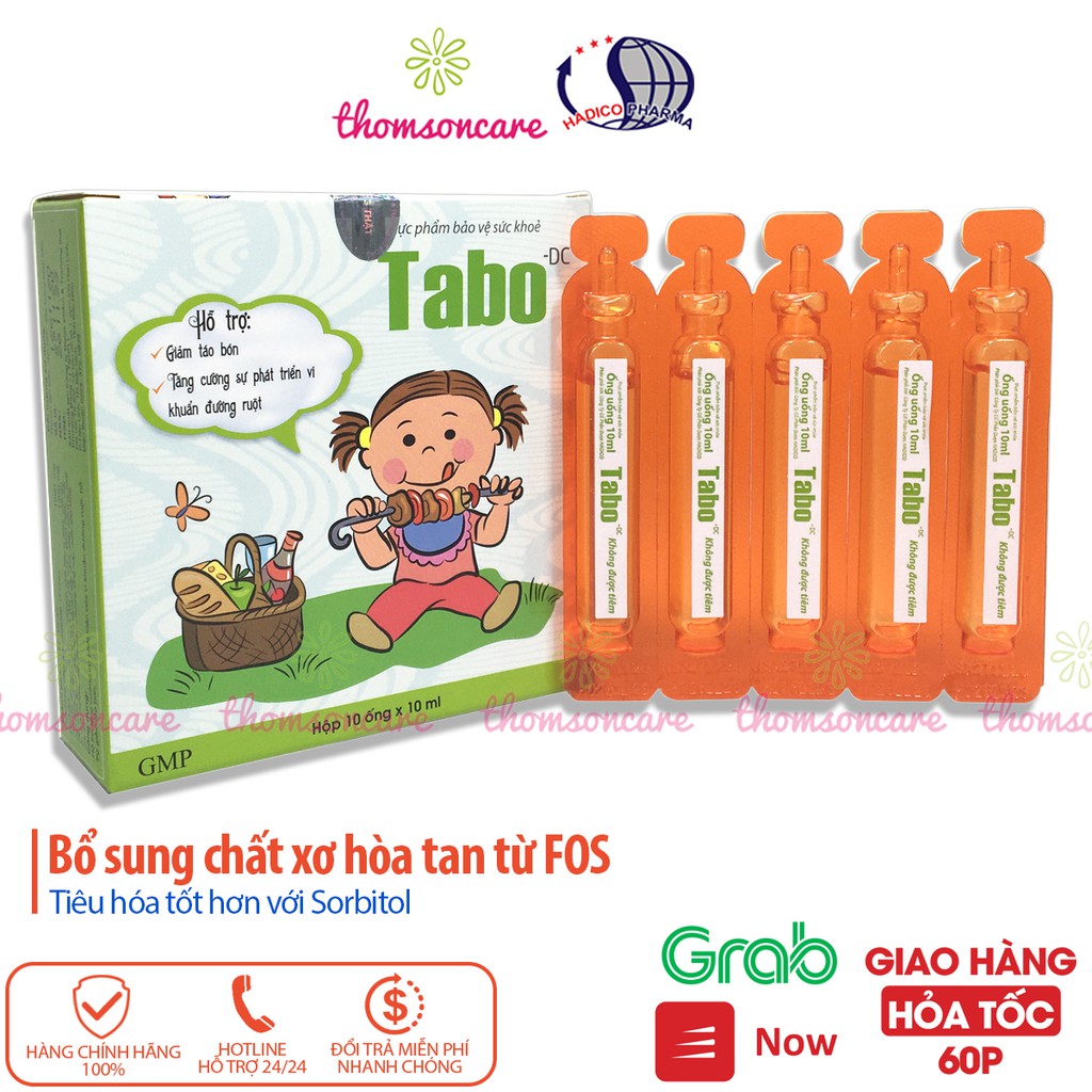 Siro giảm táo bón cho bé Tabo - hộp 10 ống tiện lợi từ chất xơ hòa tan FOS, tiêu hóa tốt, giảm biếng ăn cho trẻ