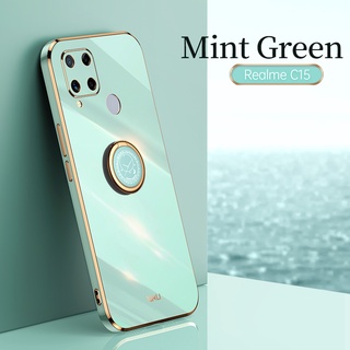 Ốp Điện Thoại Viền Vuông 6D Kèm Giá Đỡ Nhẫn Cho Realme C11 C21Y C25Y C15 C25 C25S C12
