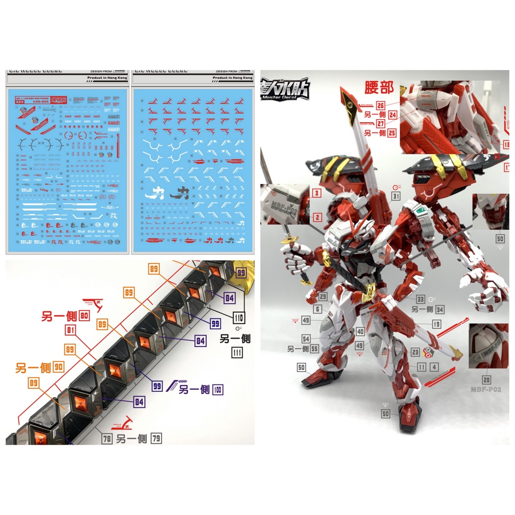 Decal nước dán mô hình gunpla MG MB RG Astray Red Frame / Turn Red / Red Dragon Power arms các loại - water sticker