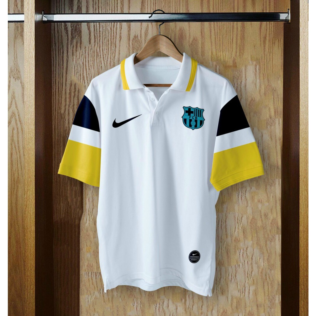Áo Thể Thao Polo Di Chuyển CLB Bóng Đá Barcelona Barca Trắng Logo Xanh Thêu Mới
