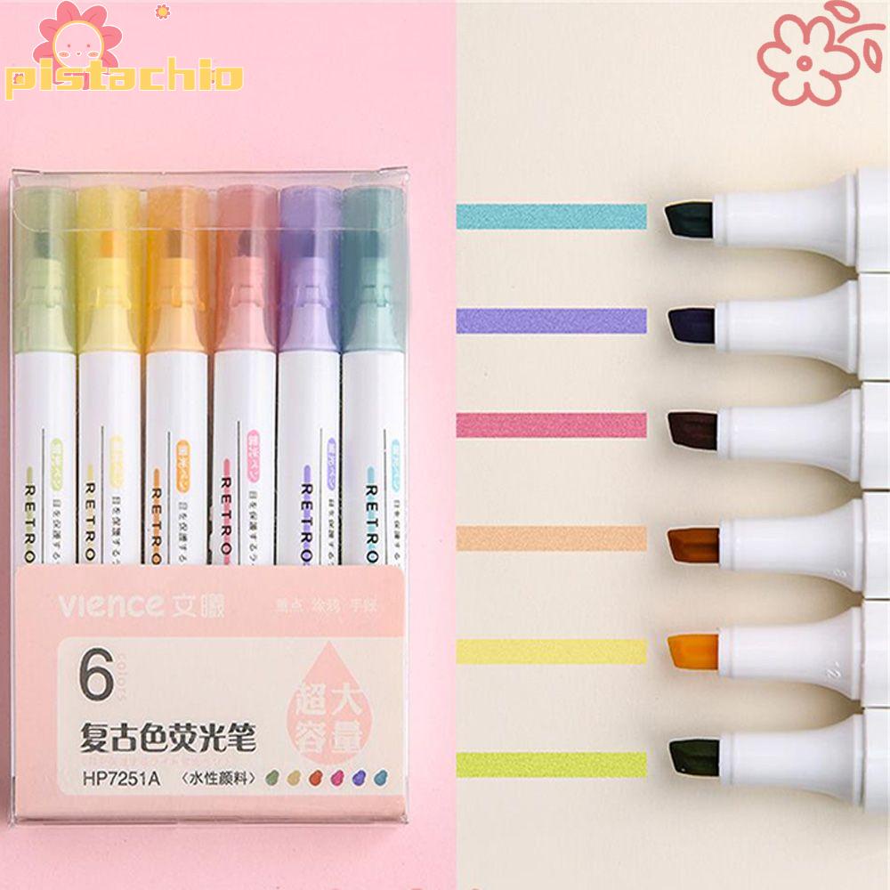PISTACHIO New Highlighter Retro Color Pen Marker Morandi Color Light Color Writing Student Soft Tip