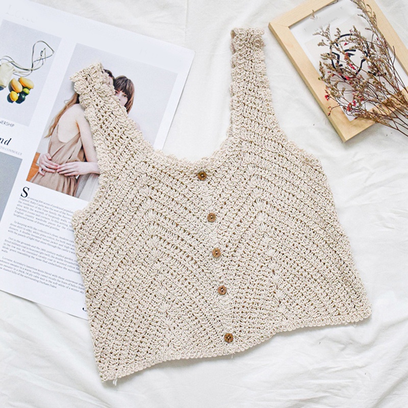 Áo Khoác Cardigan Không Tay Thiết Kế Đục Lỗ Phối Nút Thời Trang Cho Nữ