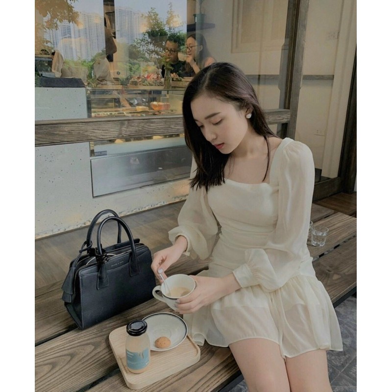 Đầm nude tay dài nhún hông đuôi cá