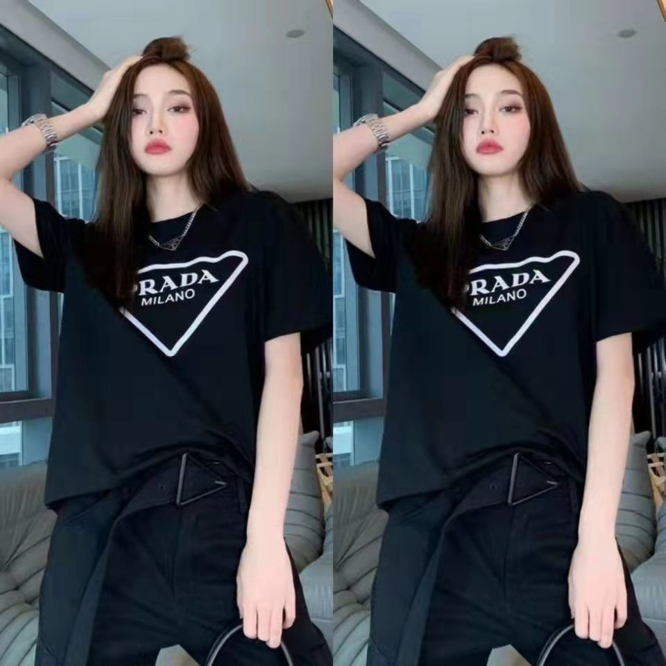 Áo Thun Tay Ngắn In Chữ Prada 22ss Phong Cách Châu Âu Thời Trang Cho Nam Và Nữ