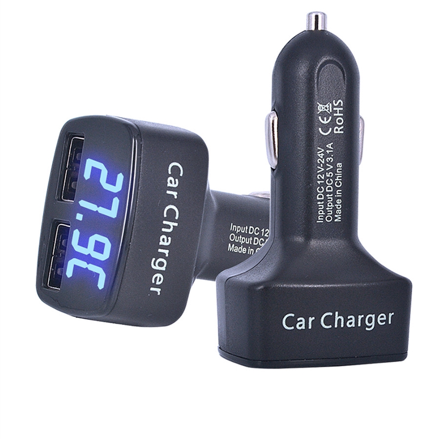 Vôn kế tích hợp bộ sạc 4 trong 1 cổng USB kép cho xe hơi có màn hình LCD hiển thị nhiệt độ