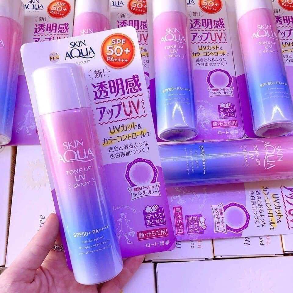 Kem Chống Nắng Dạng Xịt Nâng Tone, Trắng Da Skin Aqua Spray Lavender Nội Địa Nhật Bản 70g - SAKUKO