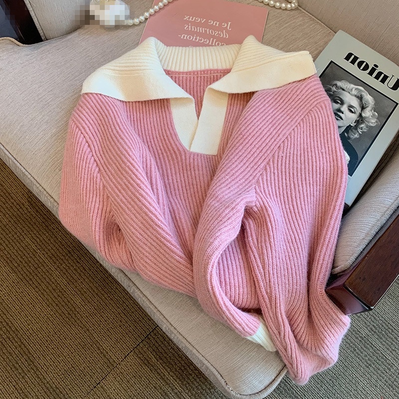 Áo sweater NZN dệt kim dáng rộng màu tương phản thời trang mùa thu cho nữ