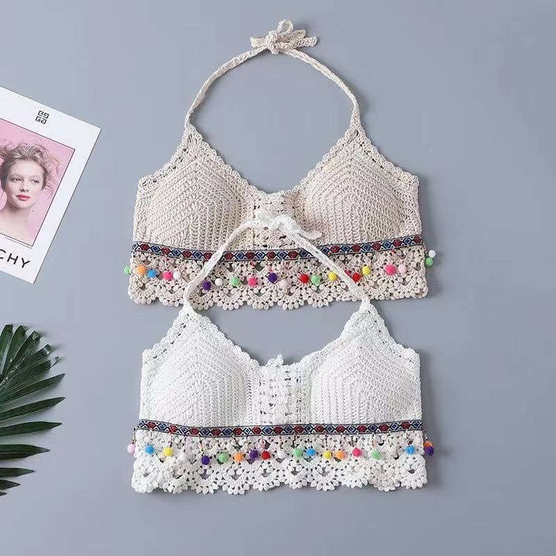 Bikini đi biển đồ bơi nữ váy bơi nữ len móc cá tính đồ bơi kín đáo áo tắm Áo croptop nữ