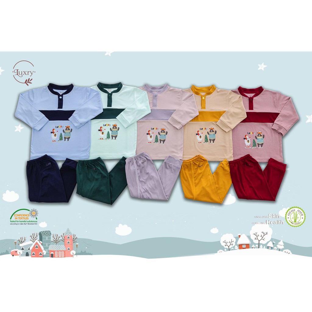 Bộ quần áo dài tay cổ trụ cho bé phối màu dễ thương, vải siêu thoáng nhà Luxry từ 6 tháng đến 4 tuổi