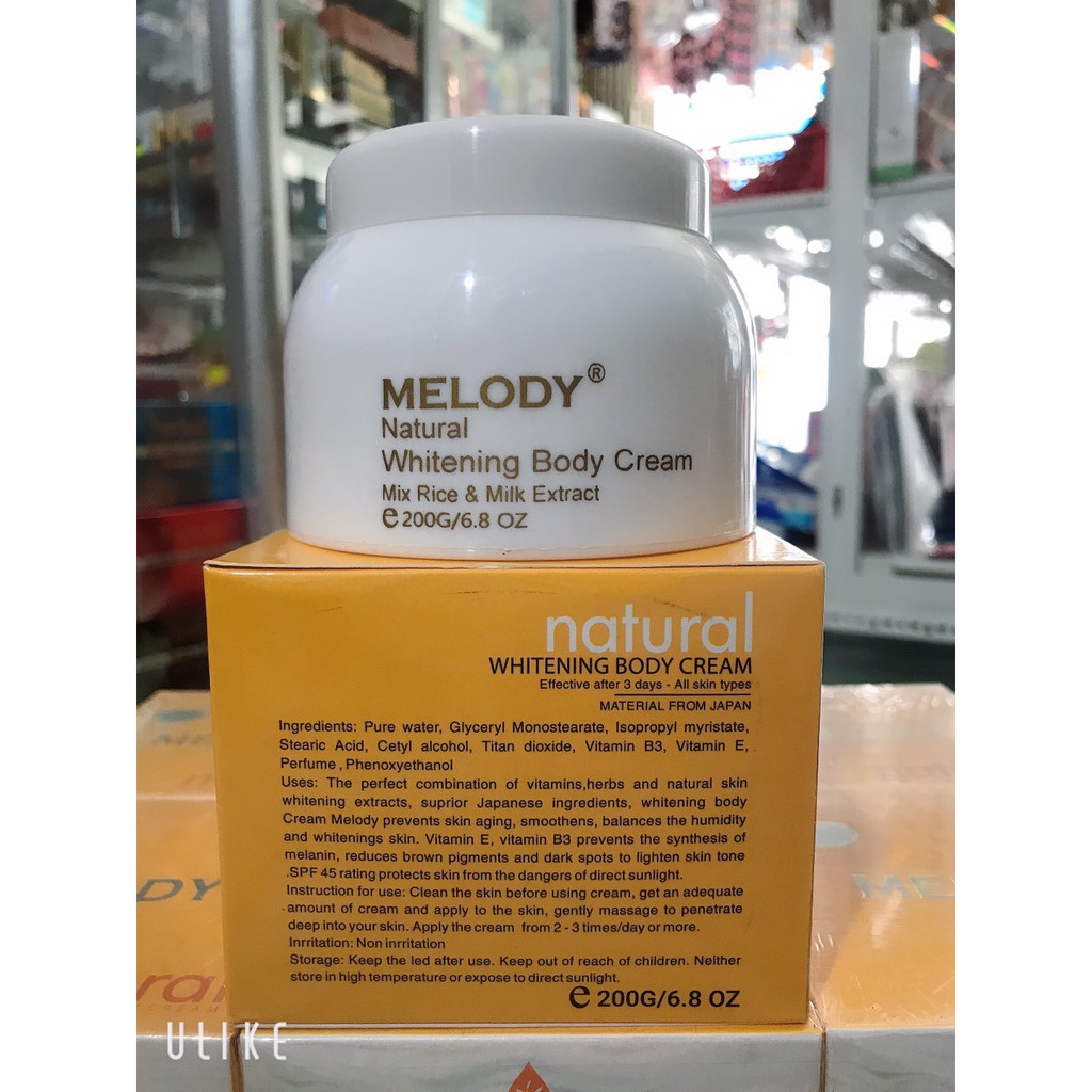 kem melody trắng da body toàn thân chiết xuất từ cám gạo và sữa non  SPF 45+ 200G
