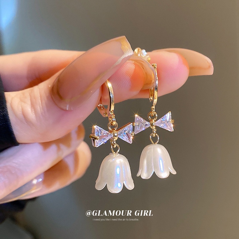 Niche Bông Tai Mạ Bạc 925 Hình Hoa lily Phong Cách Hàn Quốc Thời Trang Mùa Hè Cho Nữ