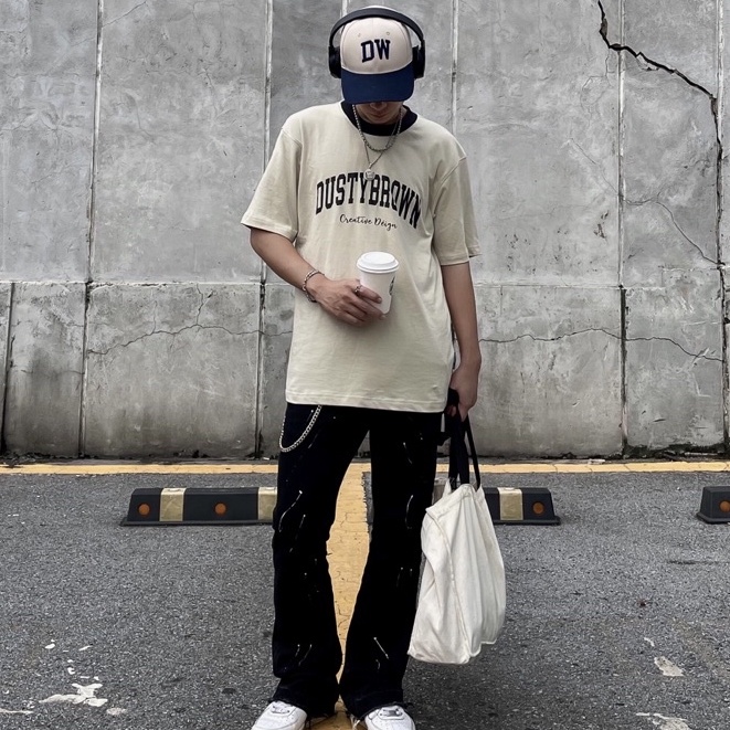 Áo Thun Unisex form rộng OLD Dusty Worldwide GHI XÁM CỔ ĐEN 100% Cotton 250gsm Local Brand Chính Hãng