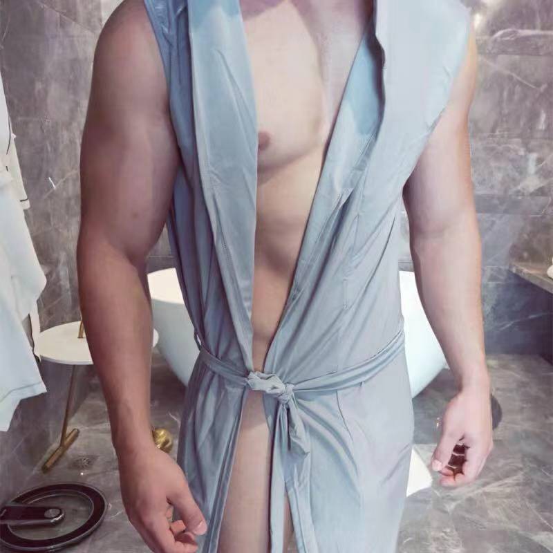 Áo Khoác Lụa Lạnh Yukata N2n Dáng Dài Mỏng Có Mũ Trùm Đầu Phong Cách Quyến Rũ Cho Nam