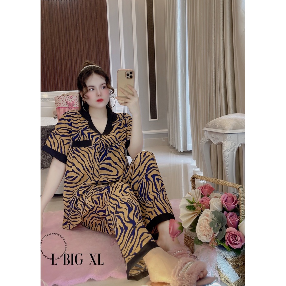 Bộ pijama lụa BIGSIZE 60&gt;80KG -Đồ Bộ lụa Cộc  tay hoạ tiết Cao cấp