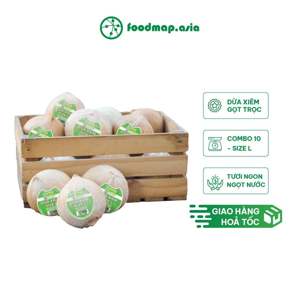 Combo 10 Trái Dừa Xiêm Tươi Ngon Ngọt Nước - FoodMap Fruits [Nhập mã SPPNongsanviet giảm 20k cho đơn 99k]