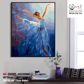 Tranh sơn dầu số hóa tự tô màu - DIY paiting by numbers - Tranh cô gái múa bale [có khung 40x50cm]