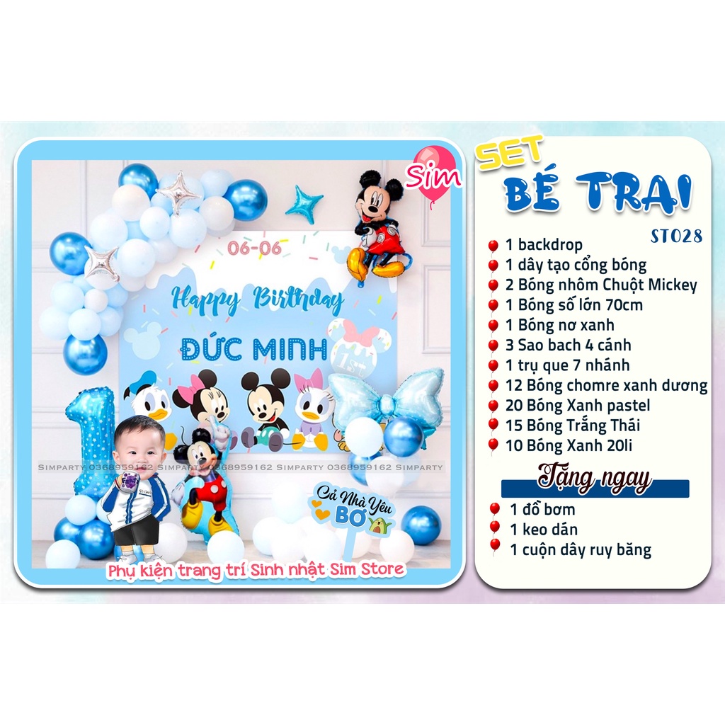 Set trang trí sinh nhật, trang trí thôi nôi, đầy tháng bé trai bé gái hot trend siêu dễ thương trọn bộ đầy đủ Simparty