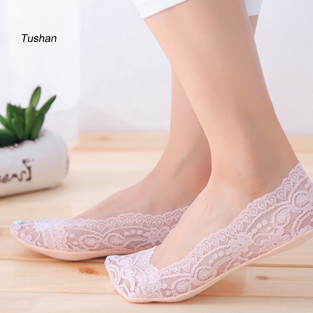 TUSH Solid Color Fashion Women Lace Low Cut Anti-slip No Show Invisible Boat Sock | BigBuy360 - bigbuy360.vn