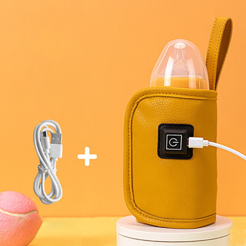Túi hâm nóng bình sữa bằng da đa chức năng có cáp sạc usb dễ mang theo khi đi du lịch