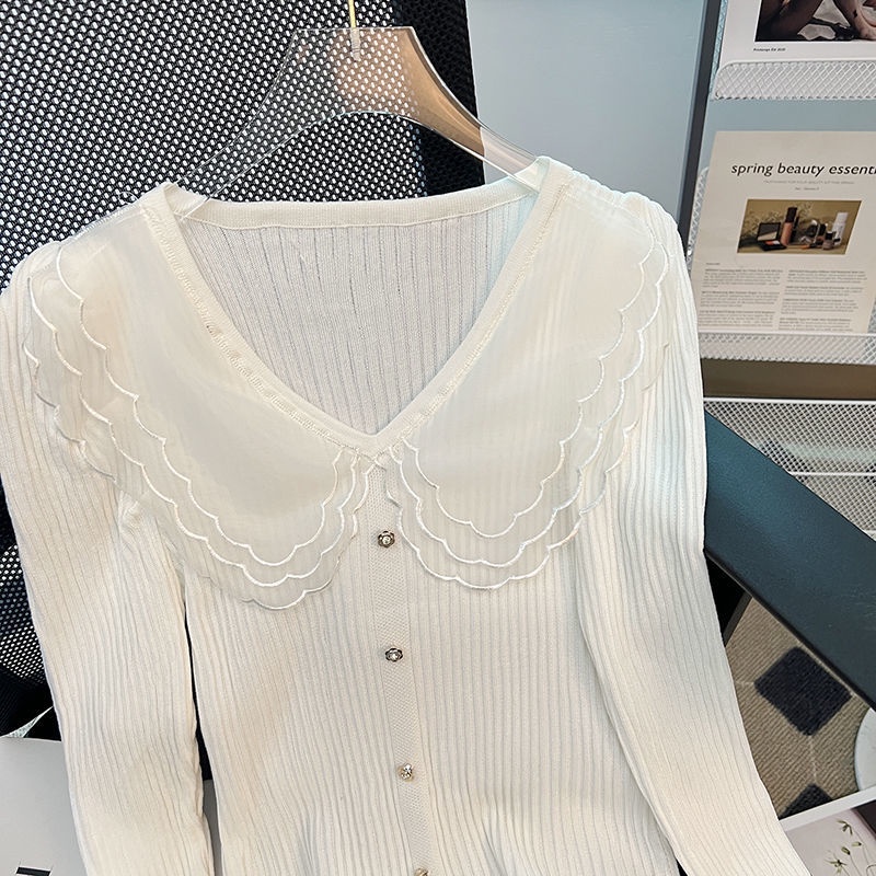 Áo Lưới Dệt Kim Cổ Búp Bê Phong Cách Hàn Quốc Ngọt Ngào Cho Nữ