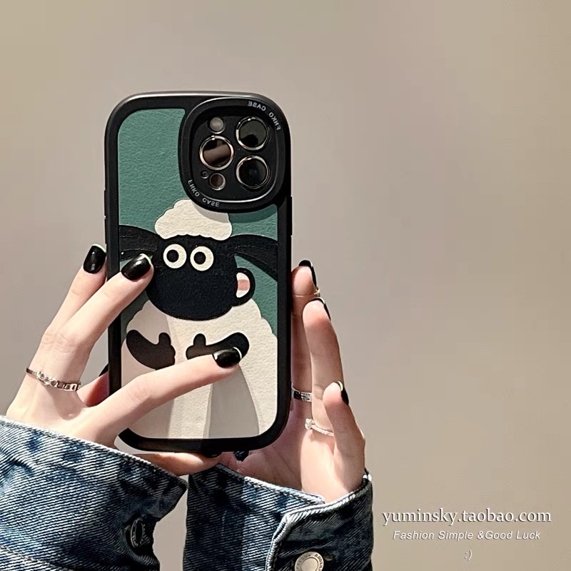 Ốp Điện Thoại Da Hình Cửa Hàng Hoa Lily / Cừu Xanh Lá Cho iPhone 11 12 13 14 Pro Max 7Plus 8 Plus X XS XR