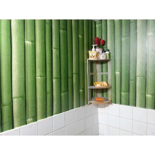 ( tặng kèm dụng cụ) combo 10m giấy dán tường tre 3d xanh
