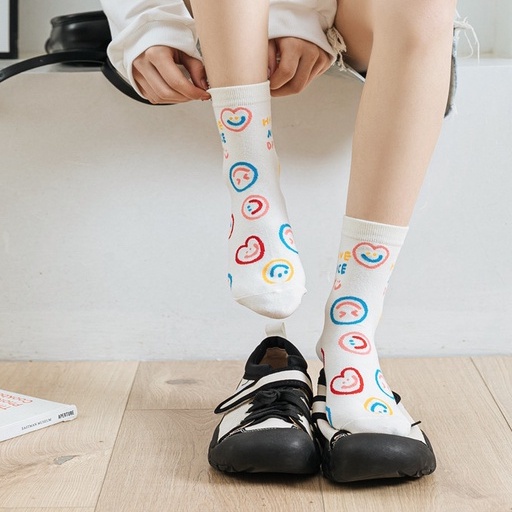 Vớ tất trắng họa tiết Keep Smiling, bông hoa, cherry